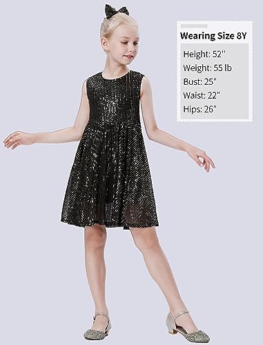 Mebius Girls Sequin Dress Sleeveless Sparkly Special Occasion Kids Party Sequence Sparkle Dress Birthday 8-14Y4