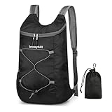 levayhill 16L Lightweight Foldable Hiking-Backpack Small Packable-Daypack For Travel,Ultralight Water-Resistant Gym Bag Men Women Easy Carry-on (Black&Gray)