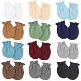 BQUBO 12 Pairs Baby Mittens Newborn Infant Toddler Mittens No Scratch Cotton Elastic Wrist Gloves Hypoallergenic for Baby Boys Girls 0-6 Months