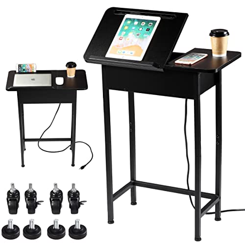 YAKANJ-Adjustable-Mobile-Laptop-Table-with-Wheels-Tilting-Top-Mobile-Laptop-Standing-Desk-for-Couch-End-Table-with-Charging-Station-for-Small-Spaces-Living-Room-Black