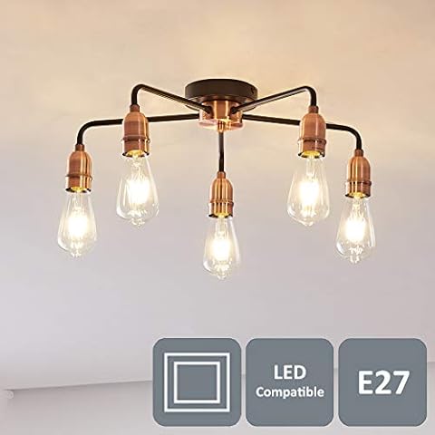HARPER LIVING, 5 Lights Semi-Flush Ceiling Light, Black and Copper Finish, E27/ES Cap Suitable for LED Upgrade, Ideal for Living Room, Bedroom, Kitchen, Hallway, Hotel, B&B Cover