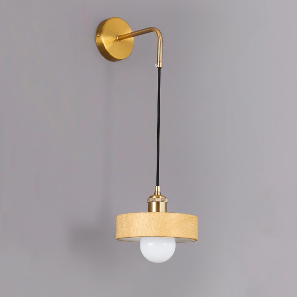 ZTCHSENZT Gold Bedside Wall Sconce, Modern Hanging Wire Wall Sconce with Textured Shade, V-intage Brushed Brass Wall Sconce,Chandelier Lamps