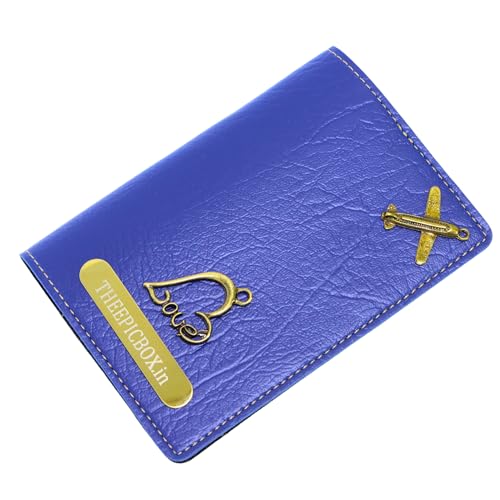 Image of Personalized Leather Passport Holder Cover | Custom Name & Charm | Sleek & Stylish Travel Wallet for Men & Women | Faux Leather Passport Cover | Unisex Travel Accessory (Blue Classis)