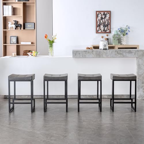 Bar-Stools-Set-of-4-24-Counter-Height-Bar-Stools-Faux-Leather-Barstools-for-Kitchen-Island-Backless-Saddle-Stools-with-Metal-Legs-Grey-4PCS-24-Counter-Stools Bar Stools Set of 4 24 Counter Height Bar Stools Faux Leather Barstools for Kitchen Island Backless Saddle Stools with Metal Legs Grey 4PCS 24 Counter Stools