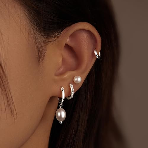 Image of Small Gold Huggie Hoop Earrings Set for Women Men Hypoallergenic 14K Plated Stack Cartilage Earrings, Sterling Silver Multiple Piercing Lightweight Mini Thin Cute Dainty Trendy Jewelry Gifts for Women