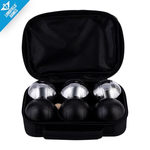 Engelhart - 010207 - Boules-Spiel 2 x 3 Schwarze und Graue - 74 mm - Triplette - Pétanque-Spiel - 6 Boules Pétanque, Nylon-Tasche, Maßband, Cochonnet - 2 Spieler - Ab 6 Jahren