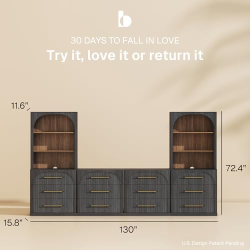 Image of BELLEZE Jagger 130 inch Wall Unit 6-Piece Modular TV Stand - Ebony