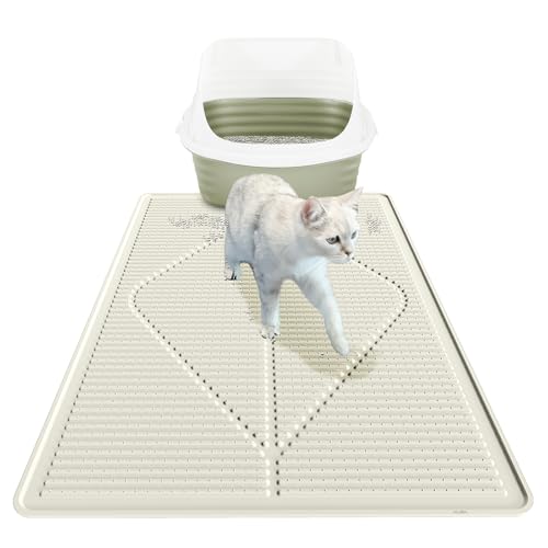 Image of Mofason Cat Litter Mat XXL, Pearl Waterproof Litter Box Mats Extra Large | Washable 38 inchx25 inch silicone kitty litter box mat for floor; jumbo extra large pet trapping rug pad, cat litter matt easy clean