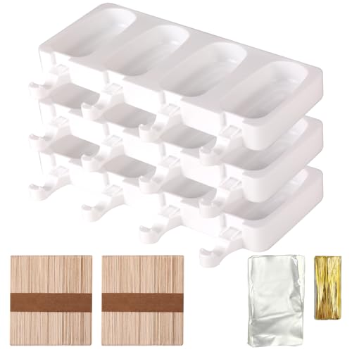 Moldes Helados Silicona con 100 Bolsas, 100 Precintos y 100 Palitos – Set Completo de Moldes para Helados Caseros sin BPA – Molde Helado Niños – Reutilizables y Fáciles de Desmoldar (A)
