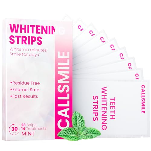 callsmile teeth whitening strips - 14 treatments enamel safe professional teeth whitening with non-slip dry strip technology deep stains removal no sensitivity mint 28 strips