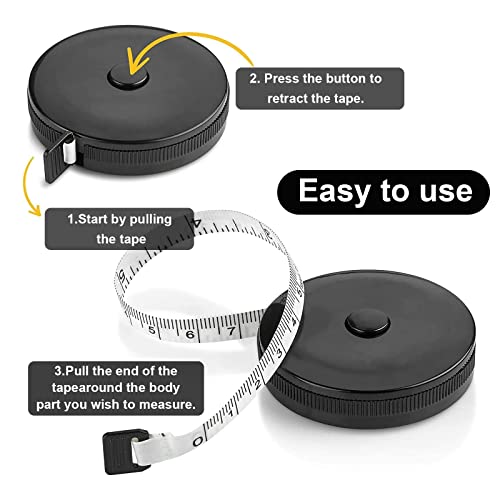 Body Measuring Tape, 2 Pcs Sewing Measuring Tape, Retractable Measurement Tape for Body, Tailor, Sewing, Craft, Cloth (Black,White)