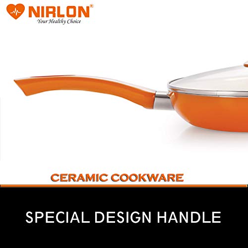 Image of NIRLON Kitchenware Ceramic Non-Stick Induction 3 Pieces cookware Combo Set (Dosa Tawa & Frying Pan) Brown /Orange Colour May Vary