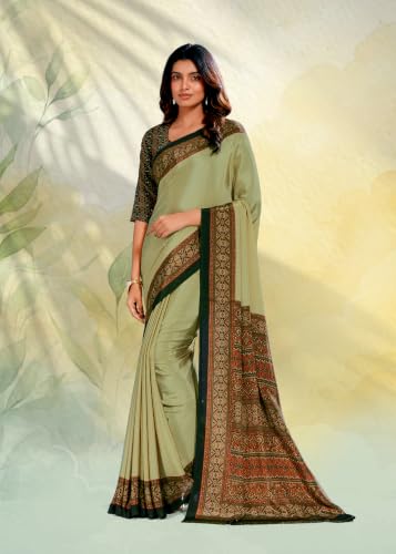 Image of Jaanvi fashion Women's Crepe Silk Saree with Unstitched Blouse Piece | Soft Lightweight Traditional Ethnic Wear Saree for Party, Wedding, Festival