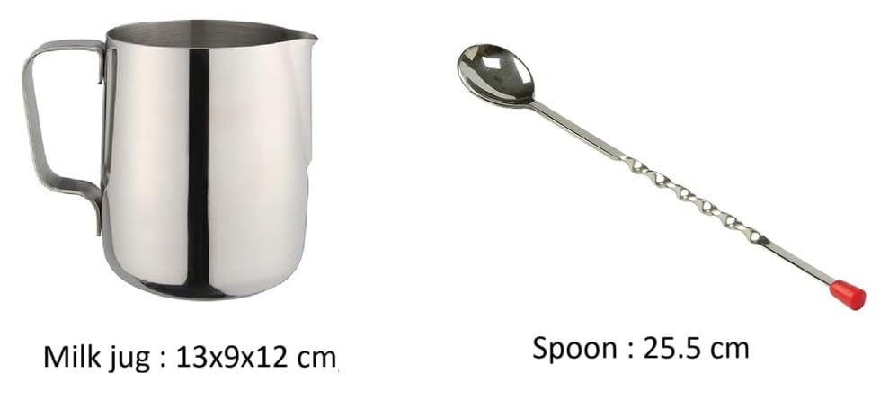 Dynore Stainless Steel Milk Frothing Jug 600 ml & 11-Inch Bar Spoon Stirrer Combo, Ideal for Coffee, Latte Art, and Cocktail Mixing 3