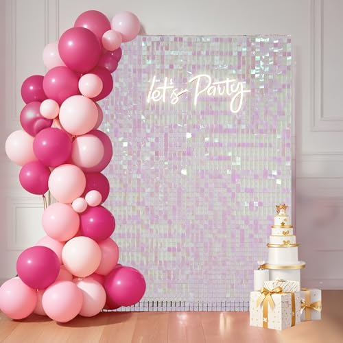 Ozikutech 24 Pcs Pink Iridescent Shimmer Wall Backdrop for Party Decoration