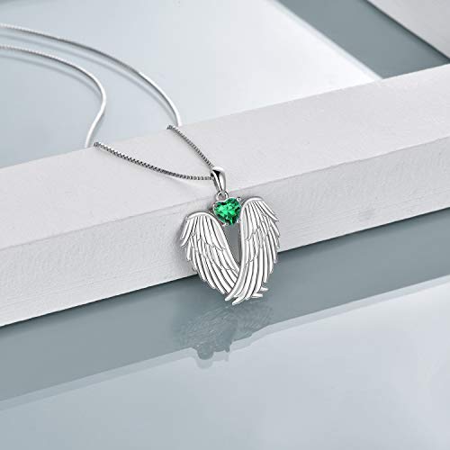 Image of YFN Angel Wings Necklace 925 Sterling Silver Guardian Angel Wings Pendant Necklace Birthstone Necklace for Women Girls Christmas Jewelry Gifts