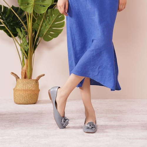 Image of C.Paravano Ballet Flats for Women | Women's Flats | Square Toe | Slip On Dress Shoes | Satin Flower Shoes