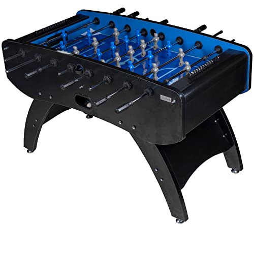 RAMROXX Fußball Tischkicker Profi Schwarz mit Glasspielfeld Figuren Blau Grau 85kg – Bild 6