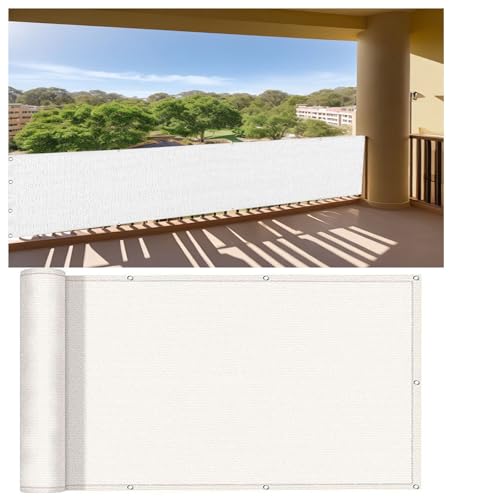 Frangivisto - Paravento per balcone, 50 x 100 cm, con occhielli e cravatta, protezione UV, antivento, opaco, per giardino, patio, terrazza, colore bianco
