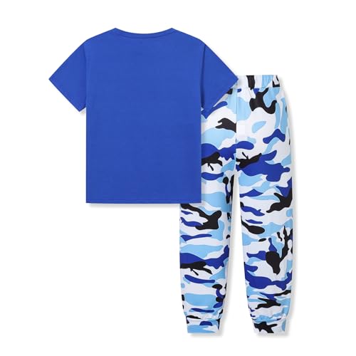 Image of OLMRJKD Boys 2 Piece Outfits Color Block Clothes Short Sleeve T Shirt and Camouflage Pants Summer Clothing Sets