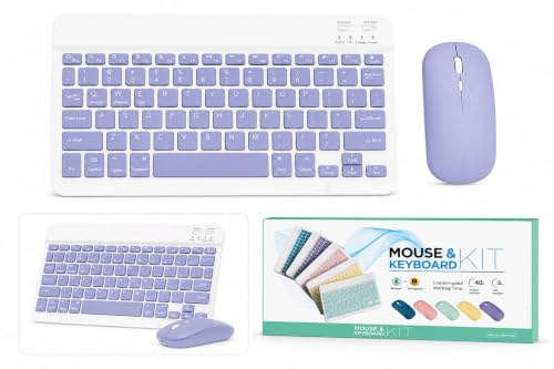 Image of Purple Colour Wireless Bluetooth Keyboard and Mouse Combo, Rechargeable Slim Multi-Device Keyboard with Bluetooth, Mouse with Bluetooth & 2.4G USB Receiver. (Black)