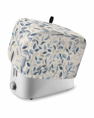 Blue Leaf 4 Slice Toaster Cover, Vintage Botanical Farmhouse Pastoral Plant Small Appliance Cover Toaster Dustproof Fingerprint Protectors Machine Washable, Large