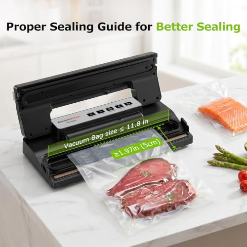 Image of Bonsenkitchen Vacuum Sealer Machine for Food, Multi-Functional Food Sealer, Automatic Operation Mode, Commercial Grade, Compact Design, with 5 Vacuum Bags, Black-Silver
