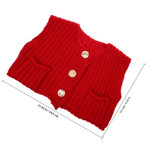 Chaleco de punto grueso rojo transpirable de crochet con botones 4
