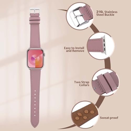 Genuine Leather Band Compatible with Apple Watch Bands for Women Men 49mm 46mm 45mm 44mm 42mm 41mm 40mm 38mm, Soft Leather Replacement Strap for iWatch Ultra/SE/Series 11 10 9 8 7 6 5 4 3 2 1