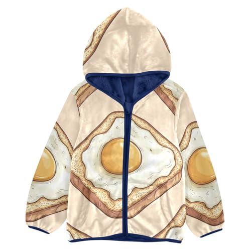 Bread with Fried Egg Girls Fleece Jacket Girls Fall Jacket Girls Zip Up Hoodie Girls Sherpa Jacket 2-10T