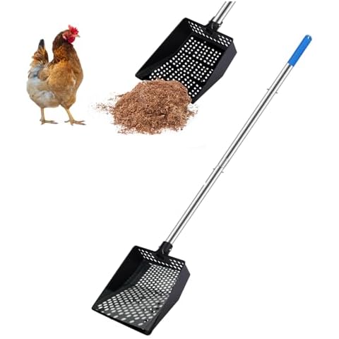 Chicken Poop Scooper,Big Sifting Shovel for Farm Chicken and Coop Goat Stall,Metal Chicken Scooper Cleaning, Chicken Coop Rake with Long Handle(40 1/2''). Cover