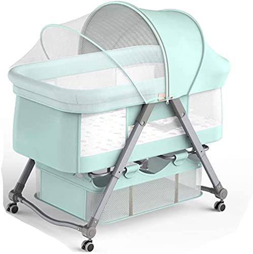 QUNINE Cama Plegable portátil, Lavable, Cama Espacial Grande con Ruedas, Soporte de aleación de Aluminio, con mosquitera y colchón (Gris + Cesta de Almacenamiento + Bolsa de Almacenamiento) ()