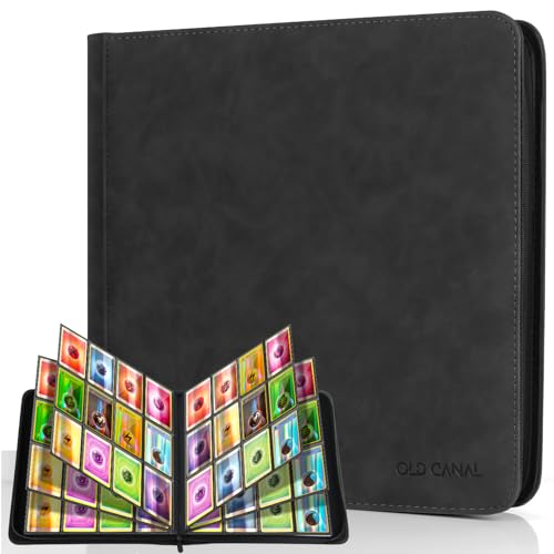 Old Canal Álbum de para Cartas, Álbum de Cartas Coleccionista con 12 Bolsillos para 720 Cartas, Card Binder es Adecuado para MTG, TCG, Compatible con Varias Tarjetas de Tamaño Estándar(Negro)
