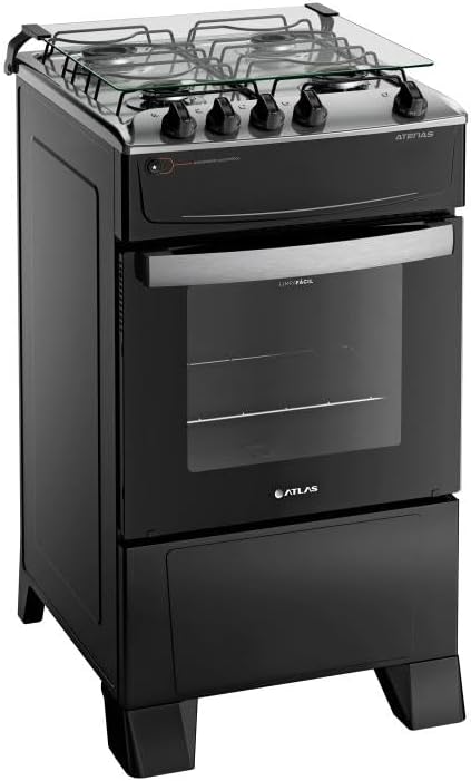 Fogão 4 Bocas Preto com Mesa Inox Atlas Atenas Bivolt - imagem principal do produto