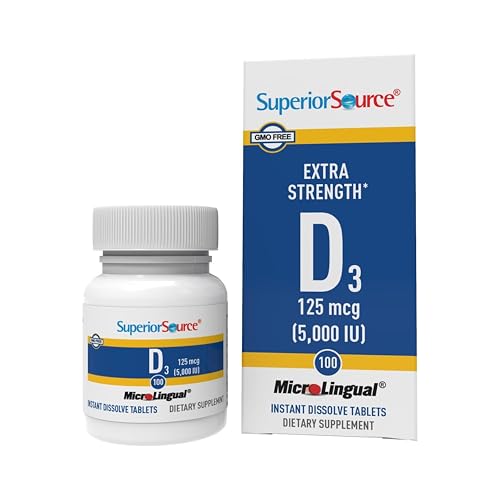 Superior Source Vitamin D3 5000 IU - Offers Immune System Brain & Nervous System Support - Aids Calcium Absorption for Teeth & Bone Health - Bariatric Friendly - 100 Sublingual Dissolving Tablets