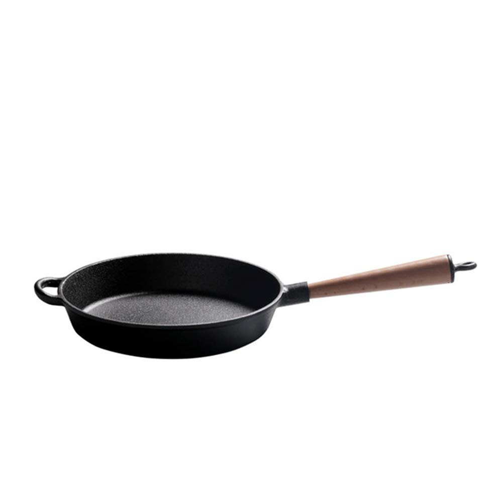 Patelnia Żeliwna Patelnia Patelnia Patelnia Zdrowe Gotowanie Nie Pokryta Drewnianym Uchwytem do Indukcji/Gazu, Czarna, 22 cm