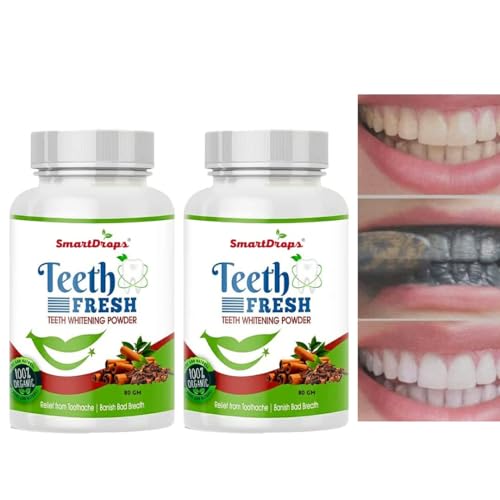 Smartdrops Teeth Whitening Powder | Enamel Safe & Effective Teeth Whitener Solution| Stain Removal Formula for Long Lasting Freshness | Teeth Cleaning Dental Kit for All Teeth Types | 80g - Pack of 2