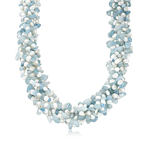 Ross-Simons Aquamarine and Cultured Pearl Torsade Necklace #TOP26