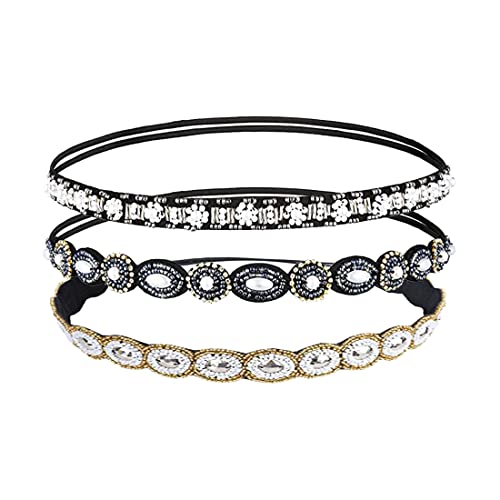 Gmmidea Cerchietto per capelli con strass argentati, per donne e ragazze, con perline di cristallo luccicanti, fascia per capelli spessa, imbottita