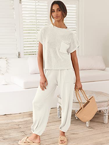 Image of ANRABESS Women's Two Piece Outfits Sweater Sets Knit Pullover Tops and High Waisted Pants Tracksuit Lounge Sets