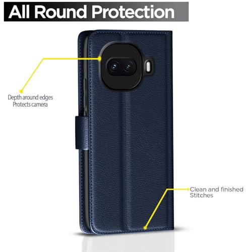 Image of Amazon Basics Flip Cover for iQOO 15R 5G Leather Finish | Wallet Stand and Shock Proof | Inside TPU with Card Pockets | Complete Protection Flip Case (Blue)