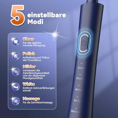 JTF Cepillo Dental Eléctrico para Ortodoncia, 6 Cabezales Suaves en Forma de U, 5 Modos, Temporizador 2 Min, IPX7, Limpieza Profunda - imagen 3