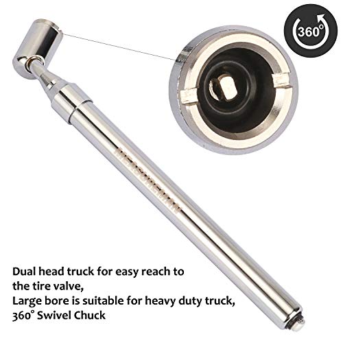 Image of MEASUREMAN Heavy Duty Large Bore Dual Head Truck Tire Gauge, 360 Swivel Chuck, Solid Brass Body, Aluminum Slide,Range 10-150psi