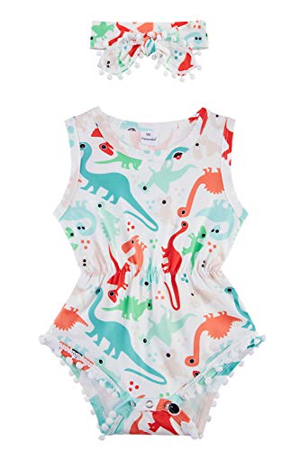 Image of UNICOMIDEA Baby Girls Outfit Newborn Romper Jumpsuits Sleeveless One-Piece Clothes 0-24 Months Bodysuit with Headband