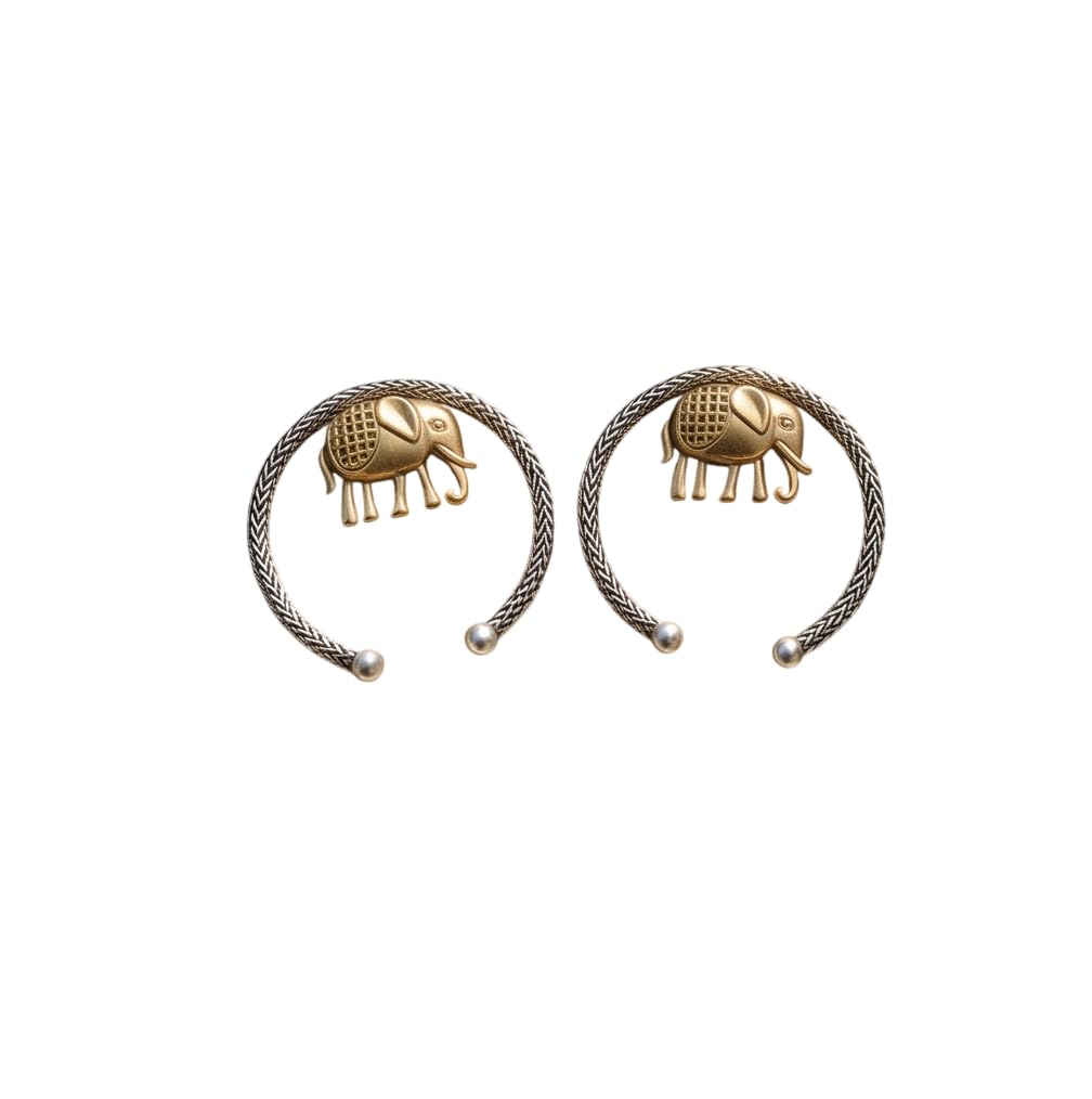 Yellowishen Elephant Hoop Earrings for Women | Oxidised Alloy Brass Copper Jewellery | Elephant Motif Ethnic Design Fashion Accessory | Suitable for Festival Birthday Gifting Occasions-image-46