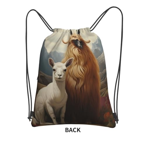 Alpacas And Tibetan Antelopes Printing Drawstring Zipper Backpack For Hiking Camping Yoga - Convenient Daily Carry3
