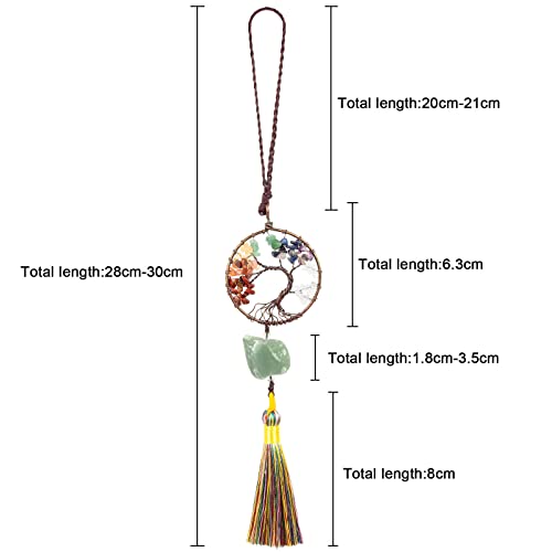 mookaitedecor Natural 7 Chakra Crystal Tree of Life Wall Art Hanging Decor Good Luck Crystal Car Hanging Accessories Raw Green Aventurine Healing Crystal Hanging Ornament Chakra Tree of Life Gift - Image 2