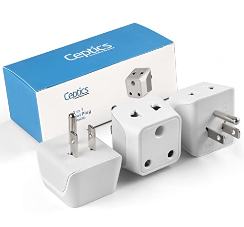 Image of Ceptics India to USA Converter Plug - Type B Canada Travel Adapter, 2 in 1 USA - Dual Input - Perfect for Laptop, Phones, Cameras, CE - RoHS, 3 Pack - Lifetime Limited Warranty
