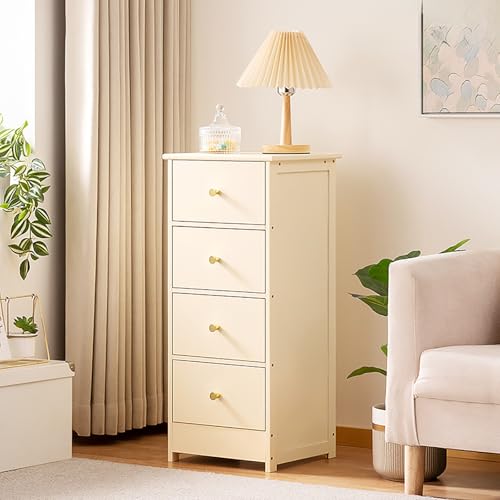 DKPLOE チェスト タンス 収納チェスト 天然竹製 大容量 整理棚 洋服収納 衣類収納 フィット 収納ボックス 引き出し タンス タンス スライドレールでスムーズ開閉 小物収納 密閉性と防塵性 整理棚 仕切り付きで大容量の収納力(ホワイト,引き出し4個