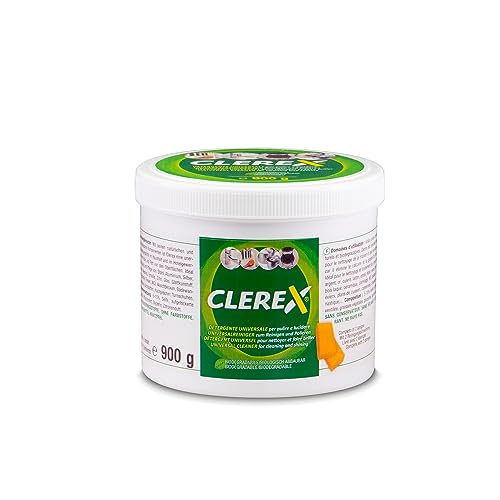 CLEREX® Limpiador de acero que limpia y pule todos los metales. Descalcificador con efecto perlado. Lata de 900 g con 2 esponjas